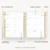Day Designer 2026-27 mini weekly planner: Ticking Stripe opened with captions of contents