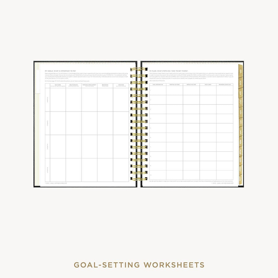 Day Designer 2026-27 weekly planner: Classic Black Pebble Texture cover with goals worksheet