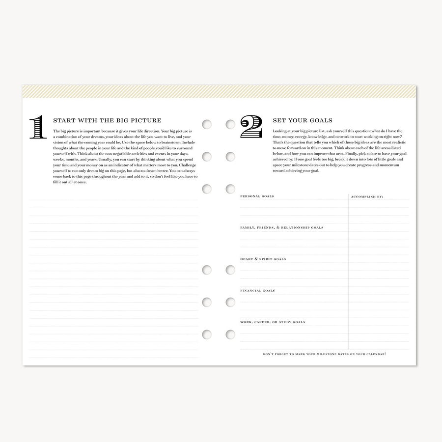 goal-setting pages with text and checkboxes on a white background