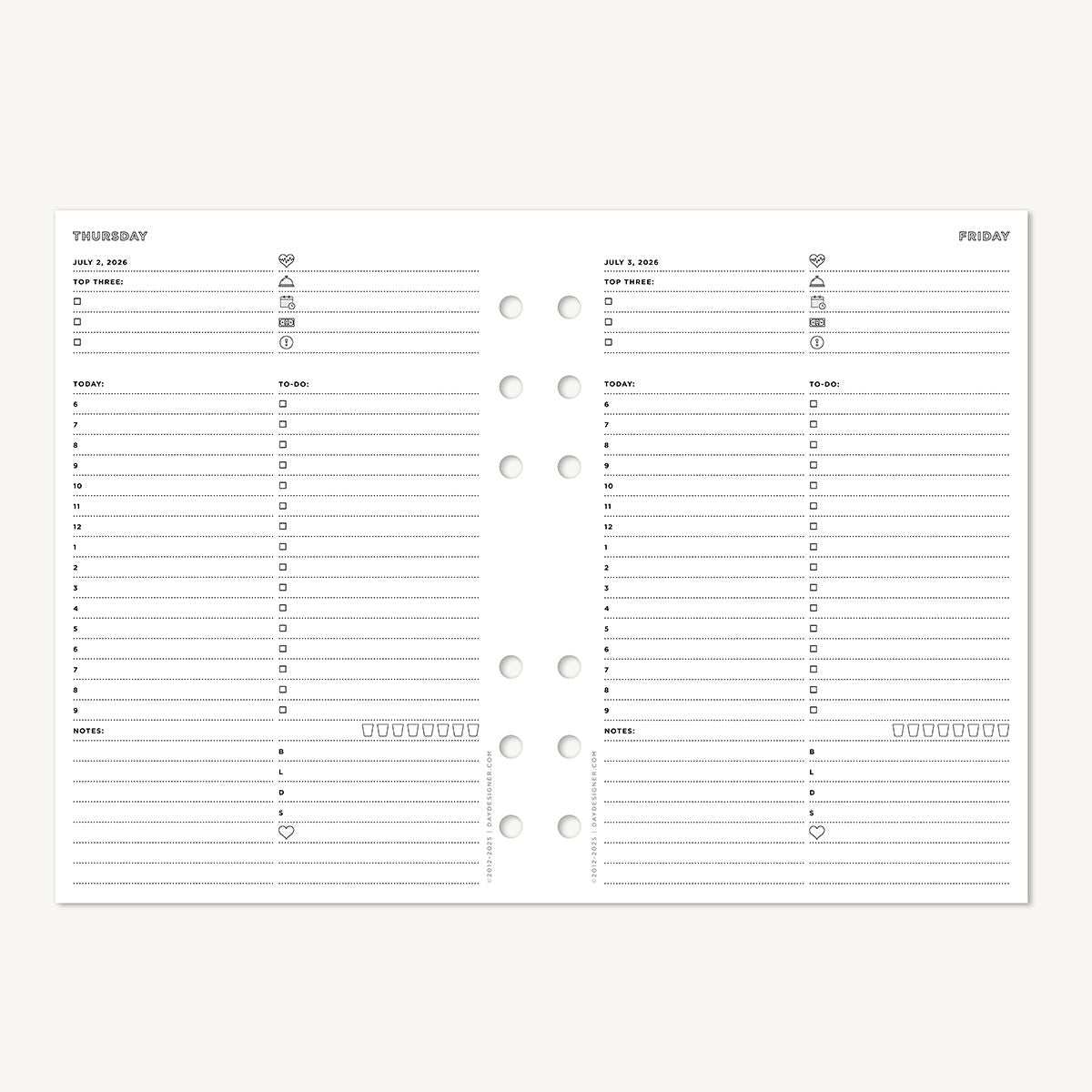 A5 Quarterly Planner Inserts: Dated Day on One Page (Q3 2026: July - September 2026)