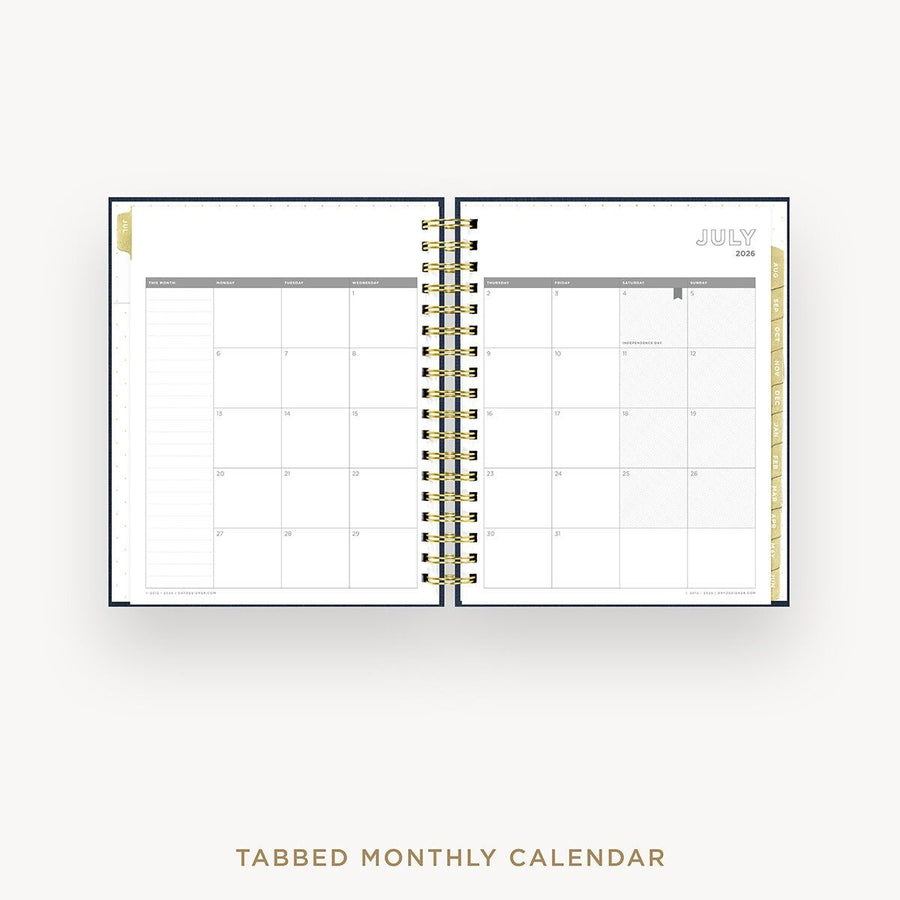 Day Designer 2026-27 daily planner: Navy Bookcloth cover with monthly calendar