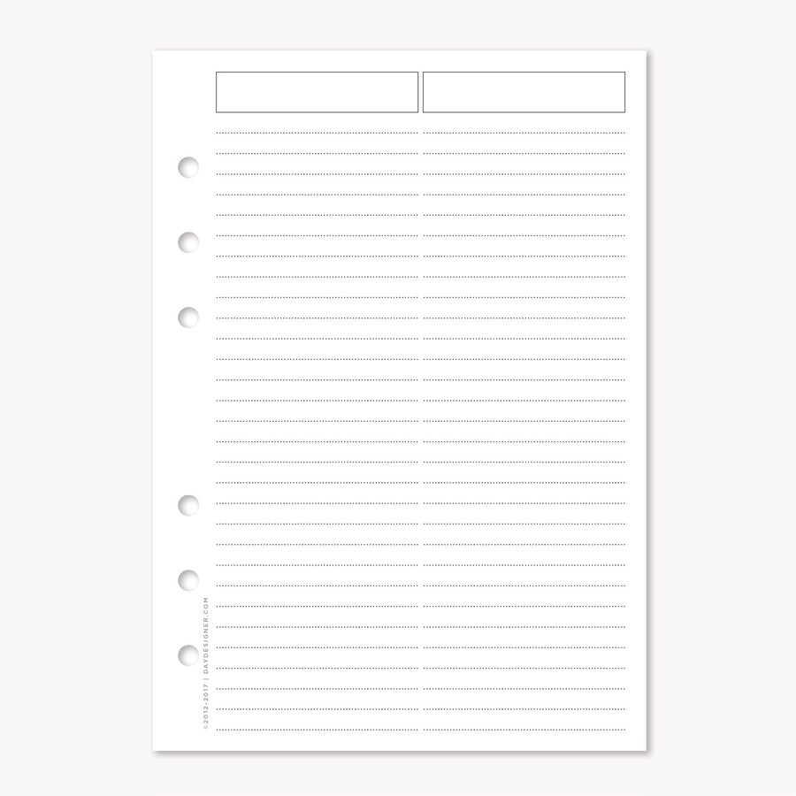 lined notes A5 refill page with header prompts