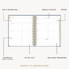 Day Designer 2026-27 weekly planner: Navy Bookcloth opened with captions of contents