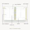 Day Designer 2026-27 daily planner: Sage Bookcloth opened with captions of contents