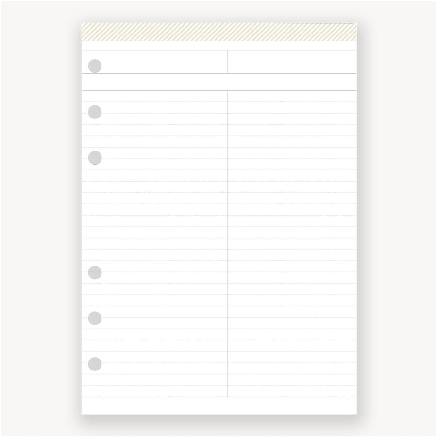 lined notes page with header prompts