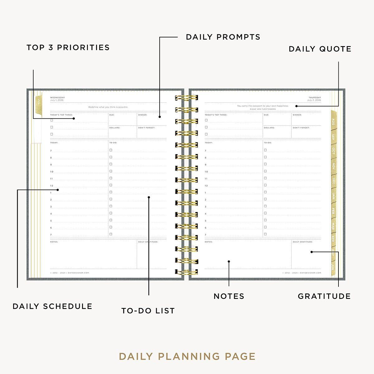 2026-27 Mini Daily Planner: Charcoal Bookcloth