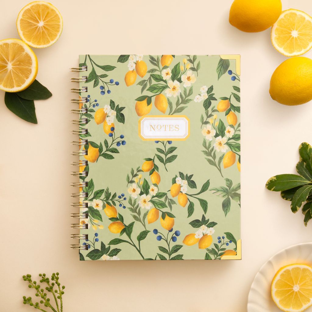 Lined Notebook: Lemon Floral Sage