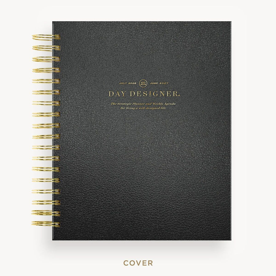 Day Designer 2026-27 weekly planner: Classic Black Pebble Texture hard cover, gold wire binding