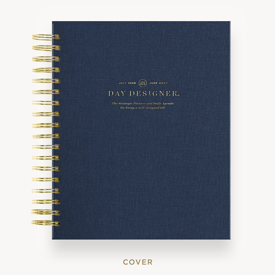 Day Designer 2026-27 daily planner: Navy Bookcloth hard cover, gold wire binding