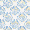 Pattern of blue and gold shells on a white background
