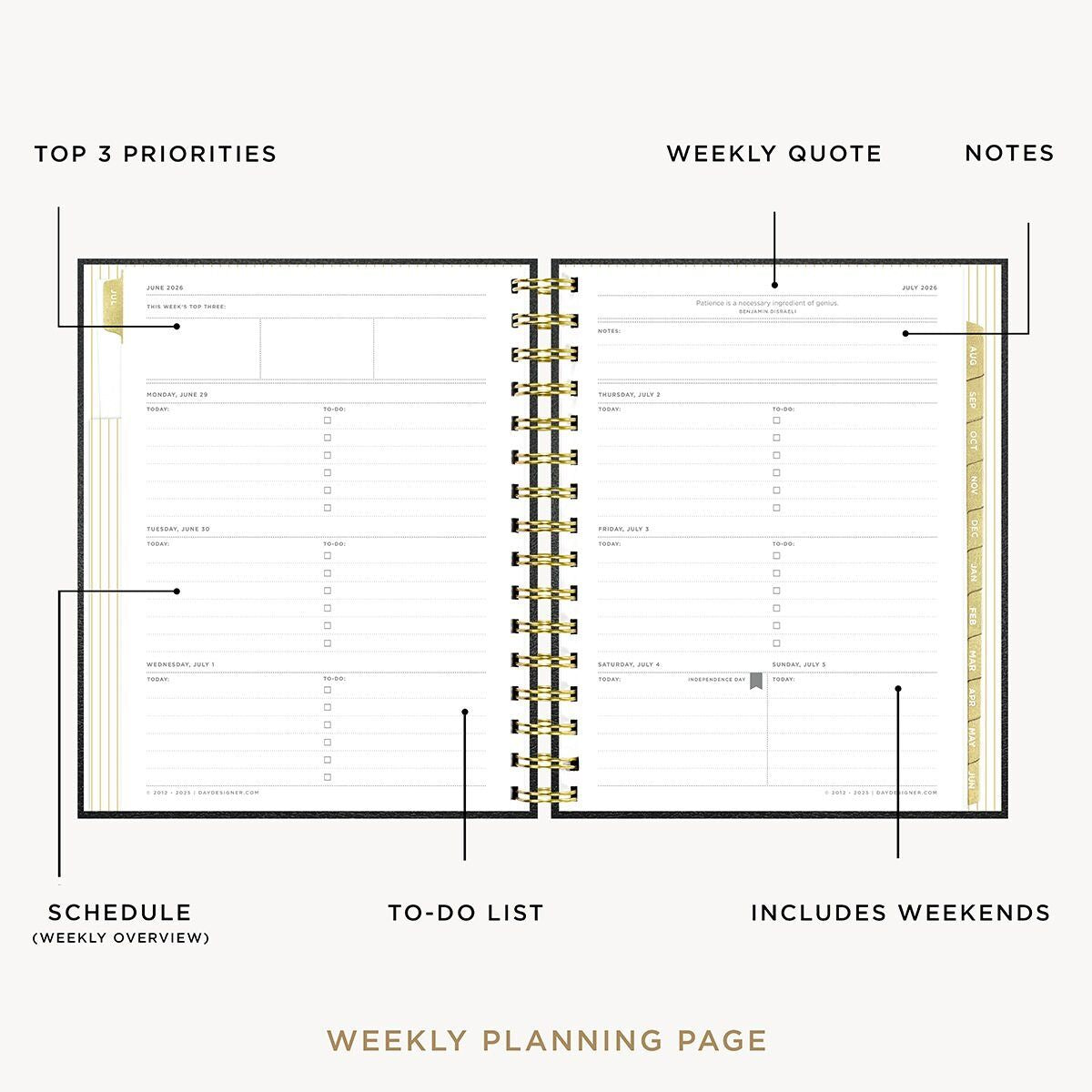 2026-27 Mini Weekly Planner: Classic Black Pebble Texture
