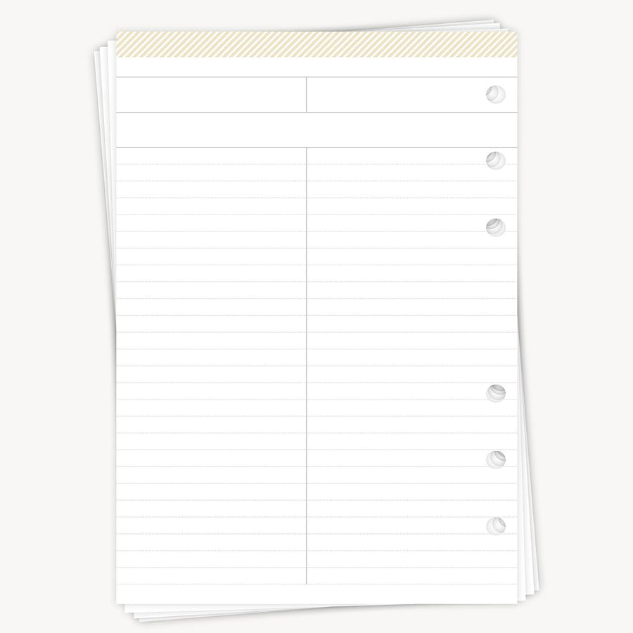White planner refill sheet with button holes on a white background