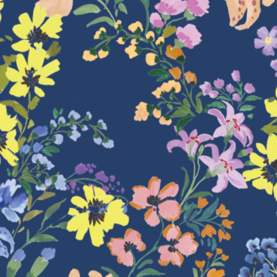Colorful floral pattern on a blue background