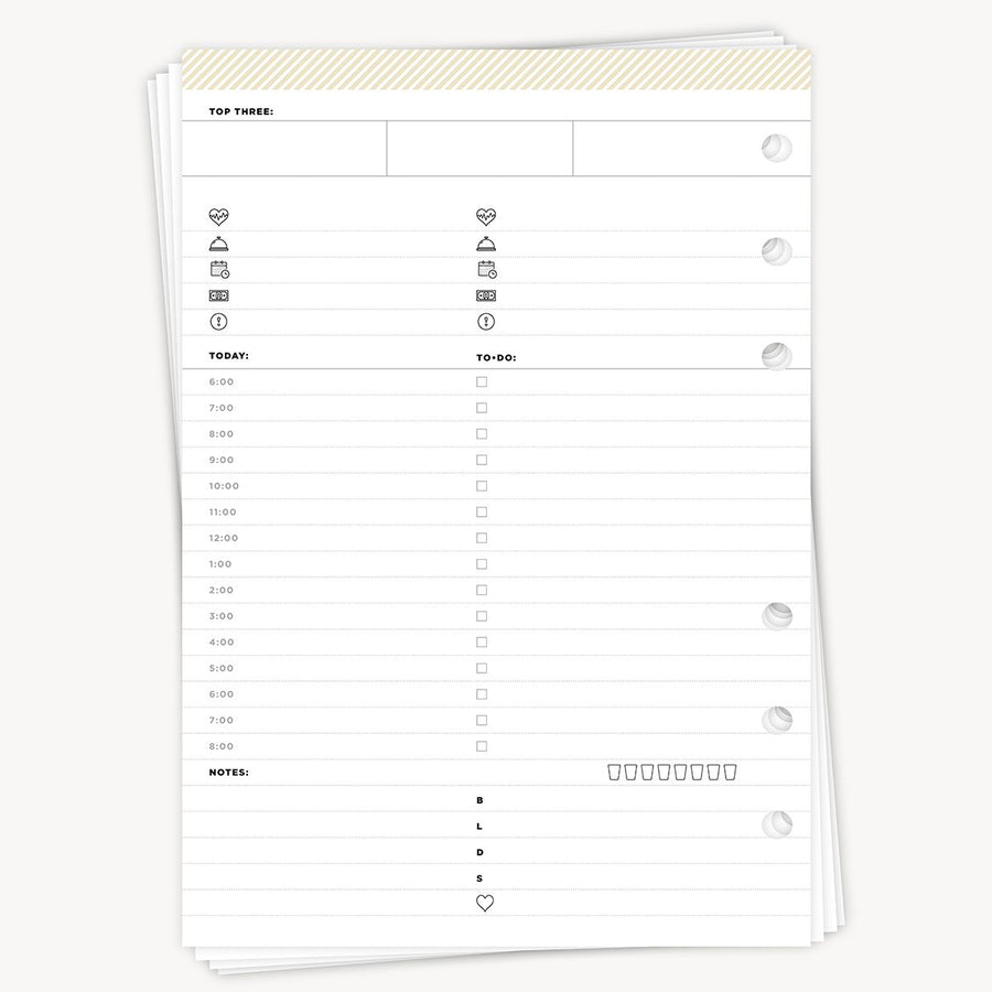 Planner insert sheet with time tracking and to-do list sections on a white background