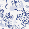 Blue floral and ribbon pattern on a white background