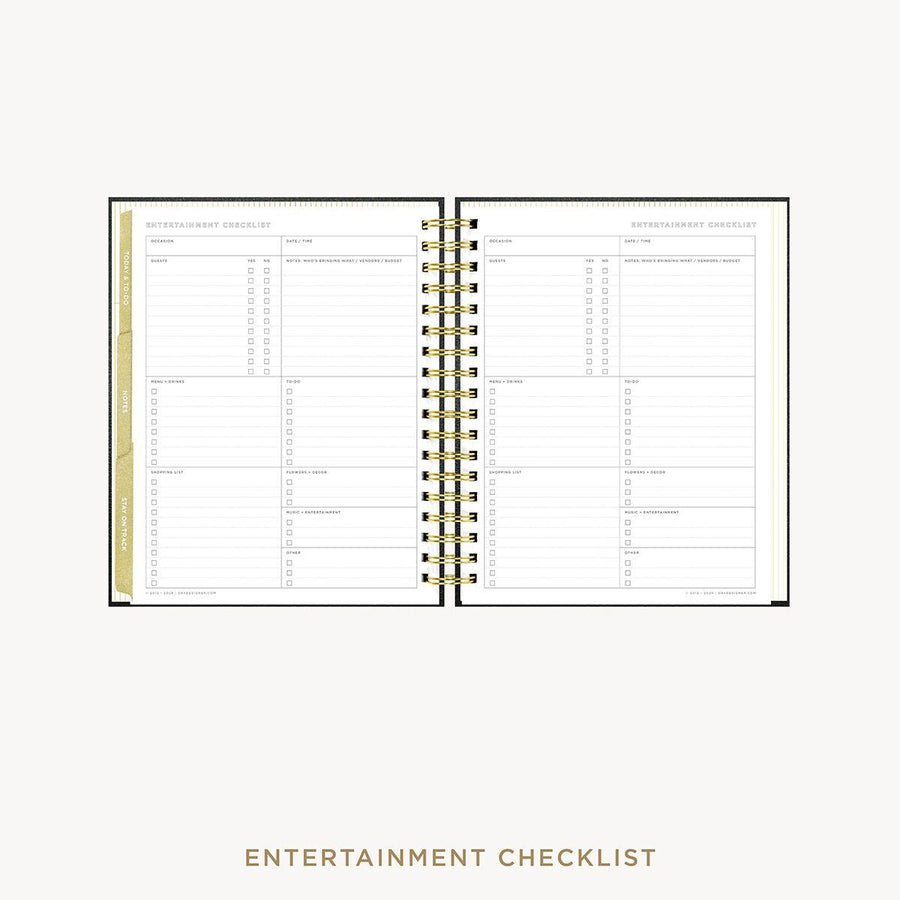 Day Designer 2026-27 weekly planner: Classic Black Pebble Texture cover with entertainment party planner
