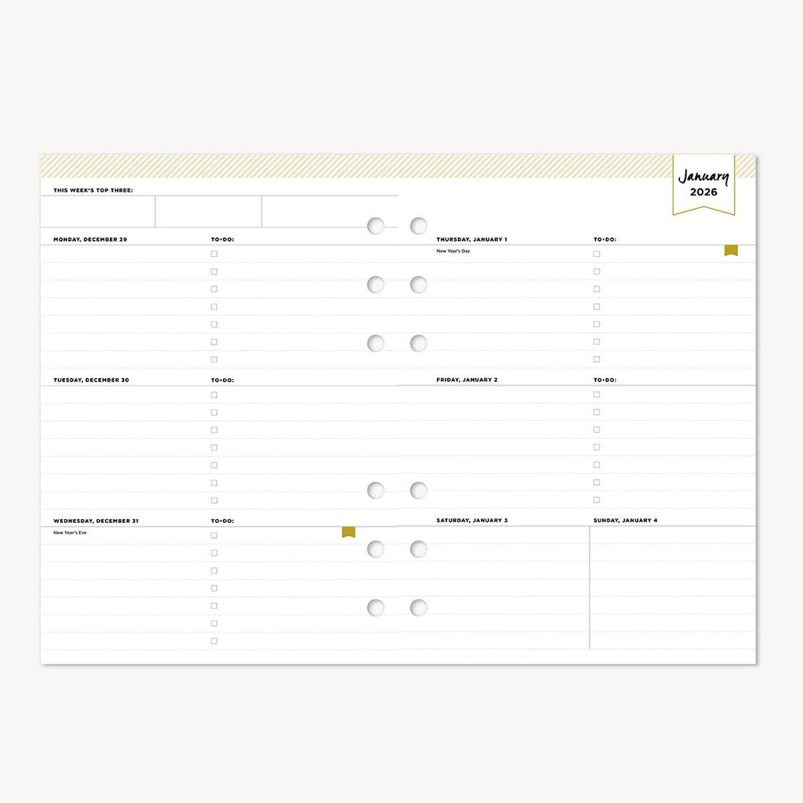 Calendar page for January 2026 with a white background