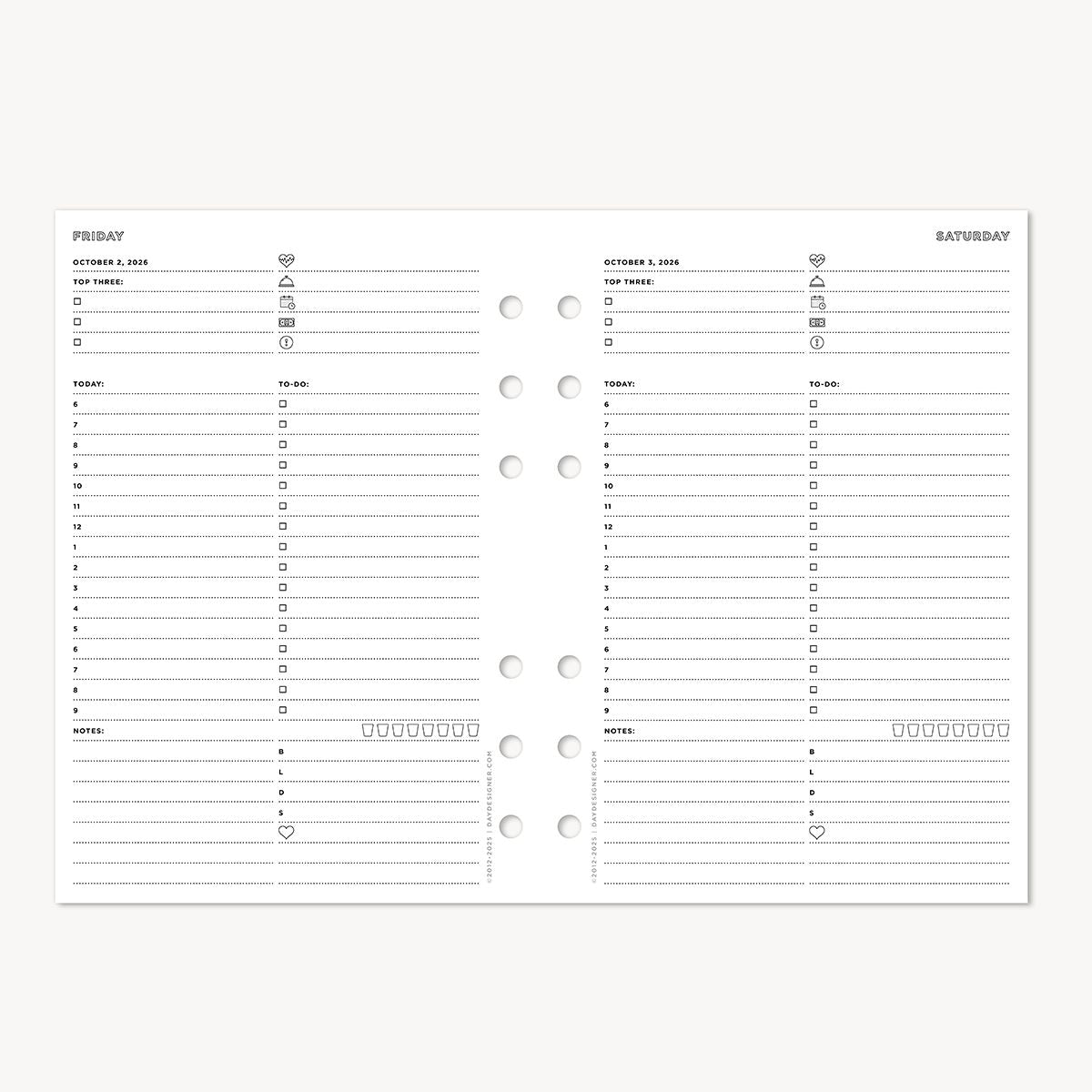 A5 Quarterly Planner Inserts: Dated Day on One Page (Q4 2026: October - December 2026)
