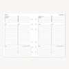 Weekly planner sheet with days of the week and time slots.
